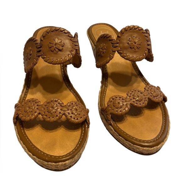 Jack Rogers Shelby Espadrille Wedge Slide Sandals Jute Leather Tan Brown Sz 8.5 - Picture 1 of 8